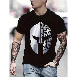 Helmet Pattern Print Comfy T-shirt Graphic Tee Men's Summer Clothes Black XL